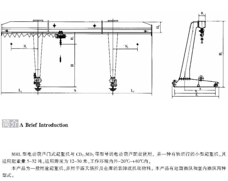 MHL型5-32噸電動葫蘆門式起重機